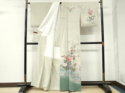 平和屋着物●十日町友禅作家　松雨　訪問着　牡丹花鳥文　暈し染め　金彩　正絹　逸品　CABI3257yc