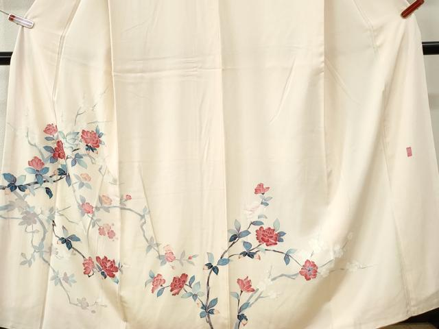 平和屋着物●訪問着　友禅　作家物　休み鳥枝花文　正絹　逸品　CABI3258yc