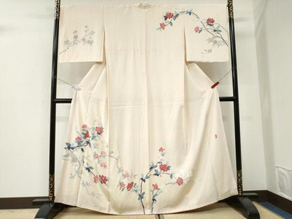 平和屋着物●訪問着　友禅　作家物　休み鳥枝花文　正絹　逸品　CABI3258yc
