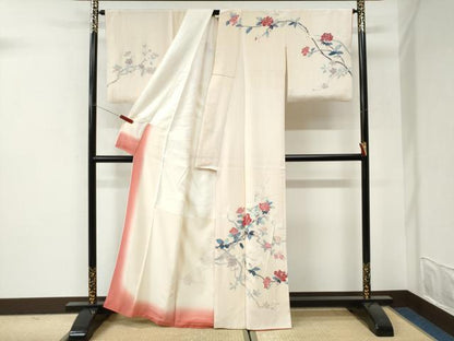 平和屋着物●訪問着　友禅　作家物　休み鳥枝花文　正絹　逸品　CABI3258yc