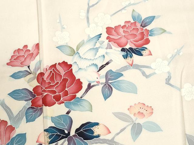 平和屋着物●訪問着　友禅　作家物　休み鳥枝花文　正絹　逸品　CABI3258yc