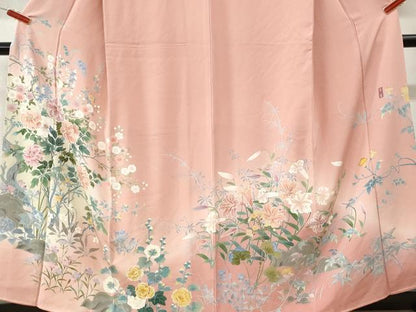 平和屋着物●訪問着　友禅　作家物　草花文　暈し染め　正絹　逸品　CABI3259yc