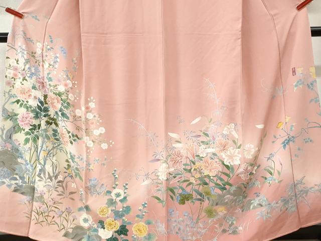 平和屋着物●訪問着　友禅　作家物　草花文　暈し染め　正絹　逸品　CABI3259yc