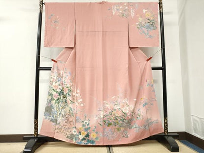 平和屋着物●訪問着　友禅　作家物　草花文　暈し染め　正絹　逸品　CABI3259yc