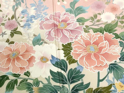 平和屋着物●訪問着　友禅　作家物　草花文　暈し染め　正絹　逸品　CABI3259yc