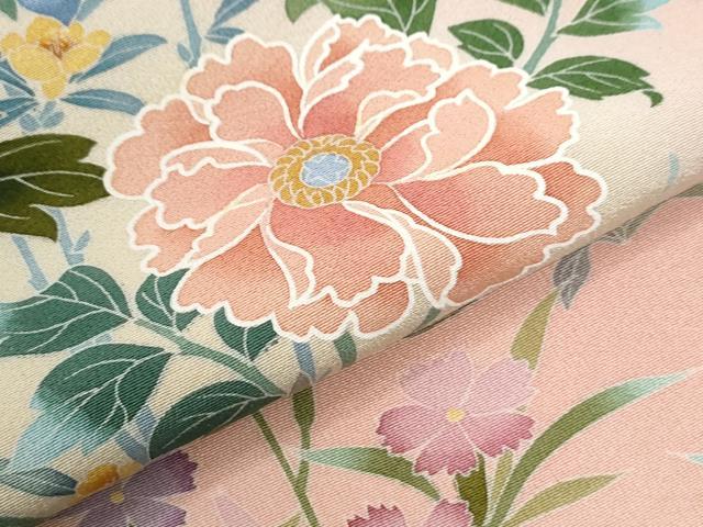 平和屋着物●訪問着　友禅　作家物　草花文　暈し染め　正絹　逸品　CABI3259yc