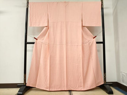 平和屋着物●上質な色無地　毘沙門亀甲地紋　珊瑚色　正絹　逸品　未使用　CABI3261yc
