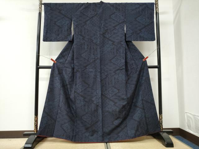 平和屋着物●結城紬　80亀甲　麻の葉吉祥唐草文　正絹　逸品　CABI3262yc