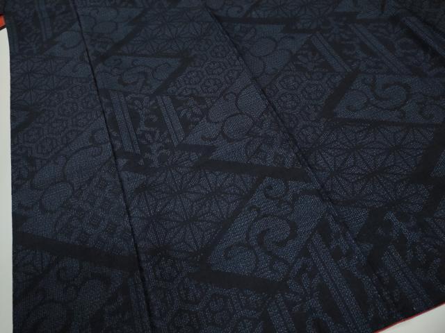 平和屋着物●結城紬　80亀甲　麻の葉吉祥唐草文　正絹　逸品　CABI3262yc