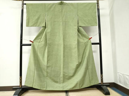 平和屋着物●結城紬　色無地　青丹色　正絹　逸品　CABI3266yc