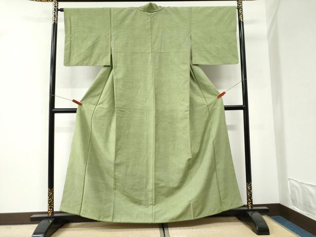 平和屋着物●結城紬　色無地　青丹色　正絹　逸品　CABI3266yc