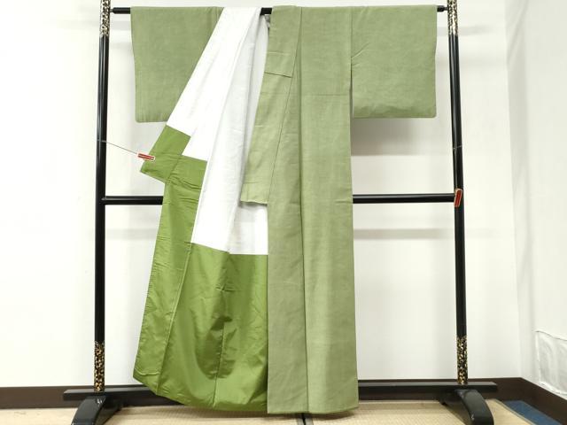 平和屋着物●結城紬　色無地　青丹色　正絹　逸品　CABI3266yc