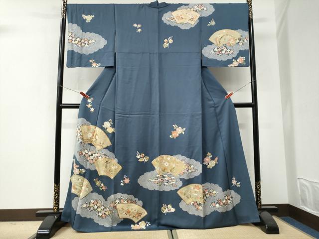平和屋着物●訪問着　駒刺繍　雲取り地紙鴛鴦花唐草文　金彩　正絹　逸品　CABI3268yc