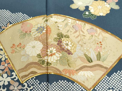 平和屋着物●訪問着　駒刺繍　雲取り地紙鴛鴦花唐草文　金彩　正絹　逸品　CABI3268yc