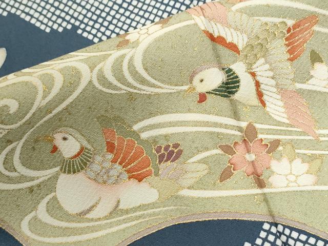 平和屋着物●訪問着　駒刺繍　雲取り地紙鴛鴦花唐草文　金彩　正絹　逸品　CABI3268yc