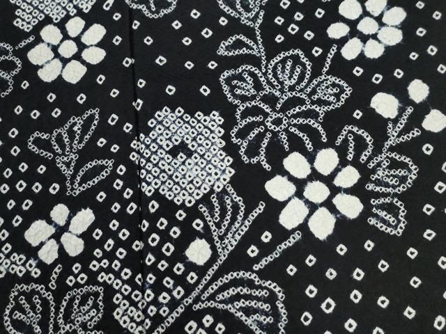 平和屋着物●訪問着　絞り　草花文　黒地　さが美扱い　正絹　逸品　CABI3273yc