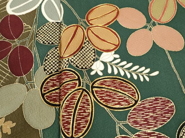 平和屋着物●訪問着　駒刺繍　萩花文　金彩　正絹　逸品　CABI3276yc