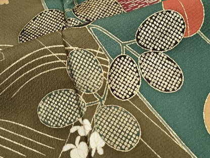 平和屋着物●訪問着　駒刺繍　萩花文　金彩　正絹　逸品　CABI3276yc