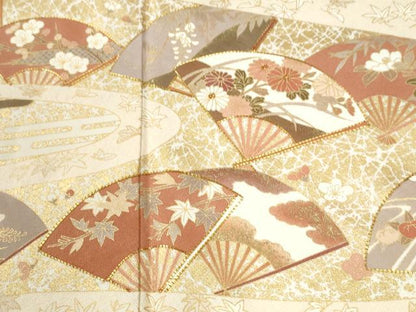 平和屋着物●訪問着　駒刺繍　扇面枝花文　金彩　正絹　逸品　CABI3279yc