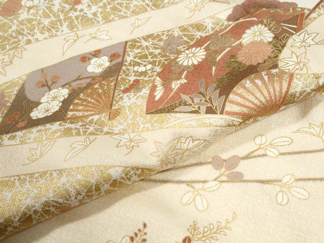 平和屋着物●訪問着　駒刺繍　扇面枝花文　金彩　正絹　逸品　CABI3279yc