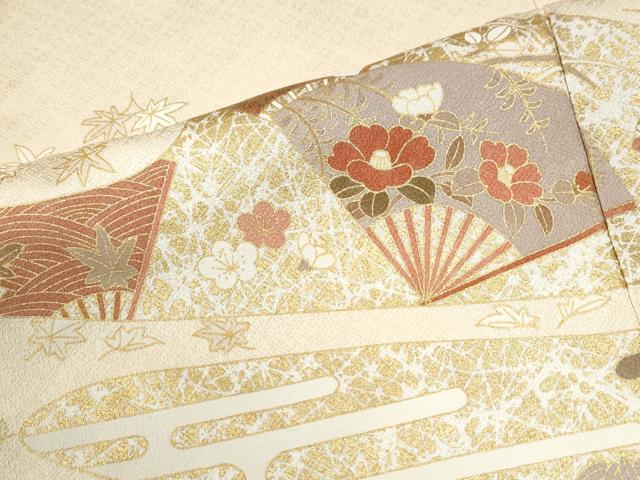 平和屋着物●訪問着　駒刺繍　扇面枝花文　金彩　正絹　逸品　CABI3279yc