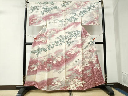 平和屋着物●訪問着　霞枝葉文　暈し染め　正絹　逸品　CABI3281yc