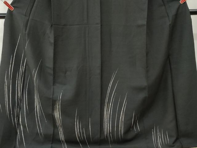 平和屋着物●訪問着　紬地　吉祥文　黒地　ロング丈　正絹　逸品　CABI3282yc