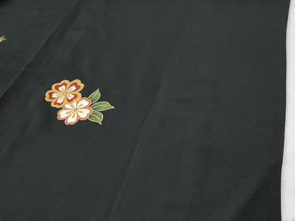 平和屋着物●豪華振袖　毬牡丹花文　黒地　金彩　正絹　逸品　CABI3284yc