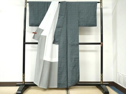 平和屋着物●上質なお召　霰文　正絹　逸品　未使用　CABI3287yc