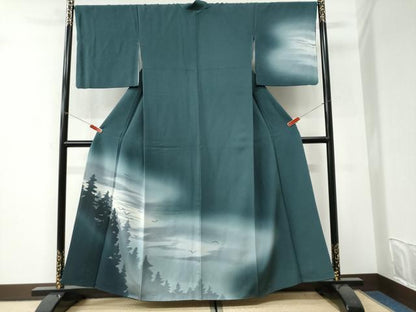 平和屋着物●訪問着　霞飛鳥樹林シルエット　暈し染め　正絹　逸品　CABI3288yc