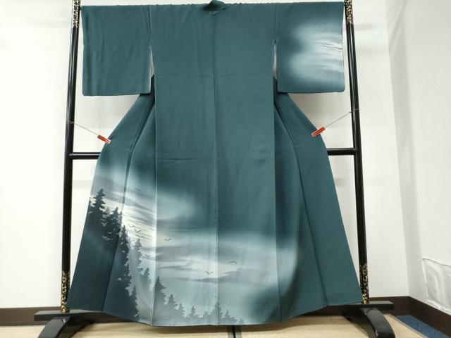 平和屋着物●訪問着　霞飛鳥樹林シルエット　暈し染め　正絹　逸品　CABI3288yc