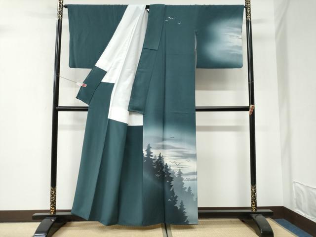 平和屋着物●訪問着　霞飛鳥樹林シルエット　暈し染め　正絹　逸品　CABI3288yc