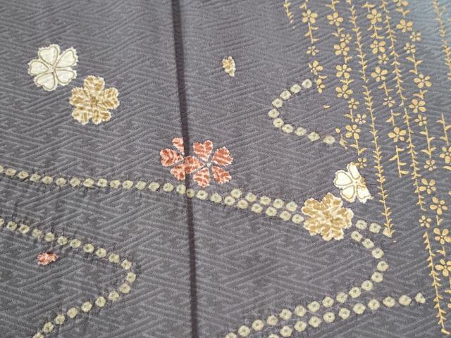 平和屋着物●訪問着　絞り　舞花文　暈し染め　金彩　正絹　逸品　CABI3289yc