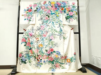 平和屋着物●訪問着　牡丹花文　仮絵羽　正絹　逸品　未使用　CABI3292yc