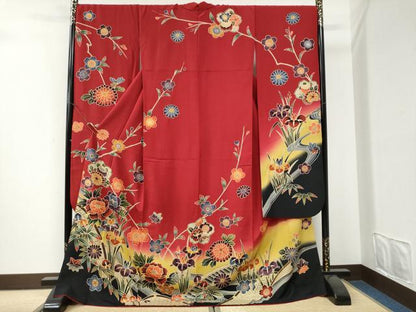 平和屋着物●豪華振袖　紅型　流水籬牡丹花文　暈し染め　正絹　逸品　CABI3296yc