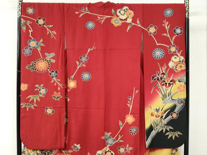 平和屋着物●豪華振袖　紅型　流水籬牡丹花文　暈し染め　正絹　逸品　CABI3296yc