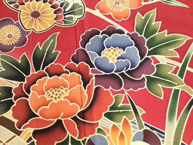 平和屋着物●豪華振袖　紅型　流水籬牡丹花文　暈し染め　正絹　逸品　CABI3296yc