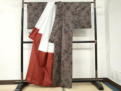 平和屋着物●本場大島紬　9マルキ　枝花文　正絹　逸品　CABI3297yc