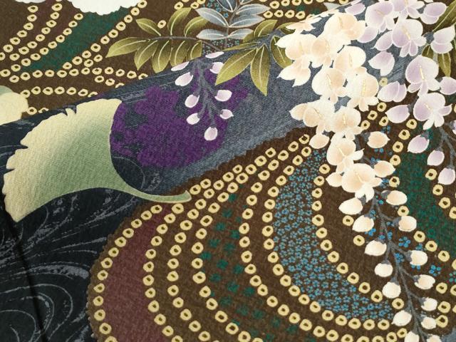 平和屋着物●豪華振袖　竜田川牡丹藤花房　暈し染め　黒地　金彩　正絹　逸品　CABI3298yc