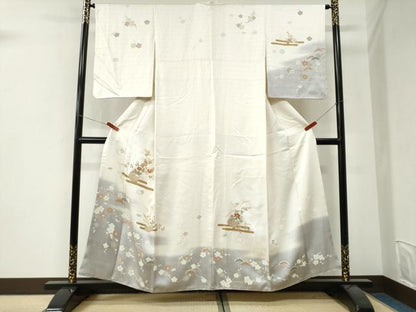 平和屋着物●訪問着　駒刺繍　エ霞花籠文　暈し染め　金彩　正絹　逸品　CABI3299yc