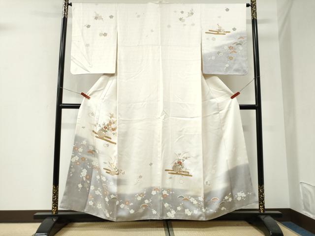 平和屋着物●訪問着　駒刺繍　エ霞花籠文　暈し染め　金彩　正絹　逸品　CABI3299yc