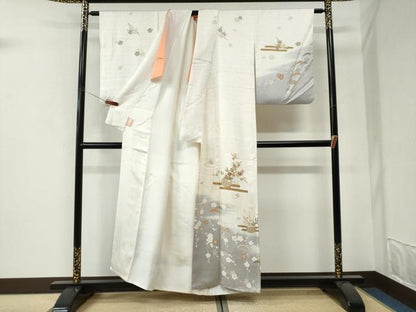 平和屋着物●訪問着　駒刺繍　エ霞花籠文　暈し染め　金彩　正絹　逸品　CABI3299yc