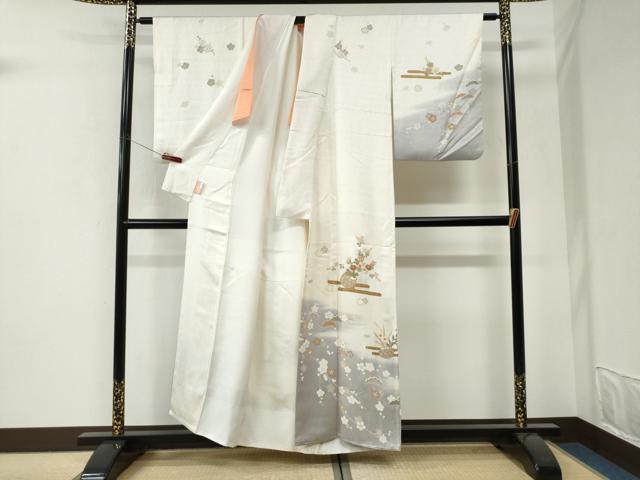 平和屋着物●訪問着　駒刺繍　エ霞花籠文　暈し染め　金彩　正絹　逸品　CABI3299yc