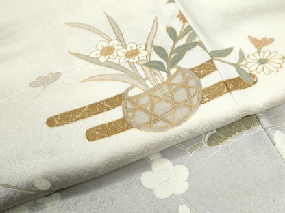 平和屋着物●訪問着　駒刺繍　エ霞花籠文　暈し染め　金彩　正絹　逸品　CABI3299yc