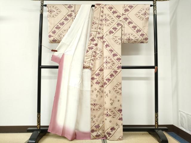 平和屋着物●上質な小紋　型染め　唐子　動物　正絹　逸品　CABI3302yc
