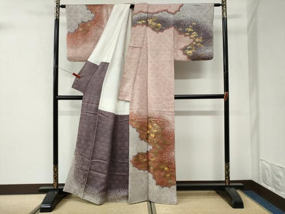 平和屋着物●訪問着　総絞り　駒刺繍　雲取り花松文　金彩　正絹　逸品　CABI3305yc