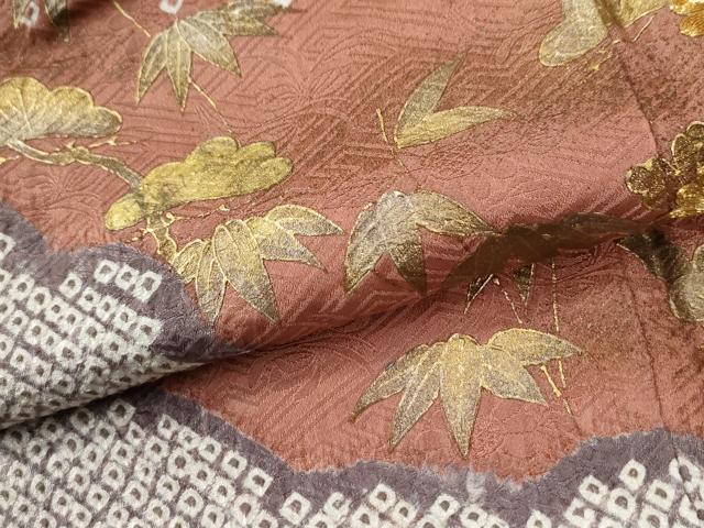 平和屋着物●訪問着　総絞り　駒刺繍　雲取り花松文　金彩　正絹　逸品　CABI3305yc