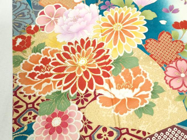 平和屋着物●豪華振袖　流水草花文　暈し染め　銀通し地　正絹　逸品　CABI3314yc