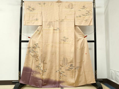 平和屋着物●訪問着　作家物　駒刺繍　浜松枝垂れ柳花文　暈し染め　金彩　正絹　逸品　CABI3317yc