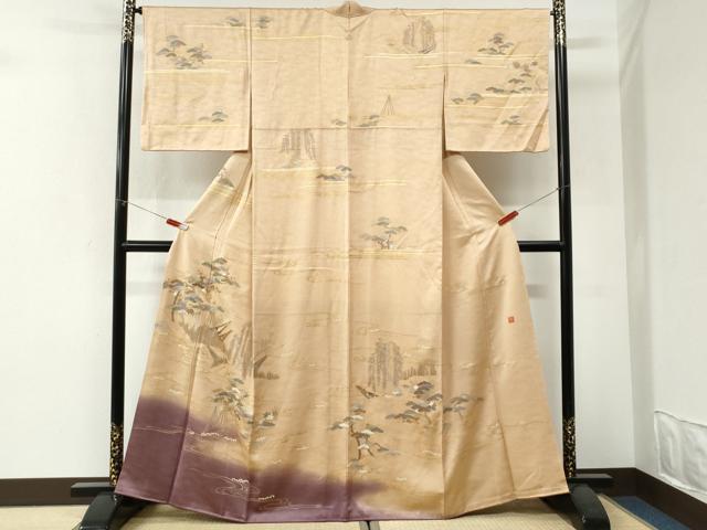 平和屋着物●訪問着　作家物　駒刺繍　浜松枝垂れ柳花文　暈し染め　金彩　正絹　逸品　CABI3317yc